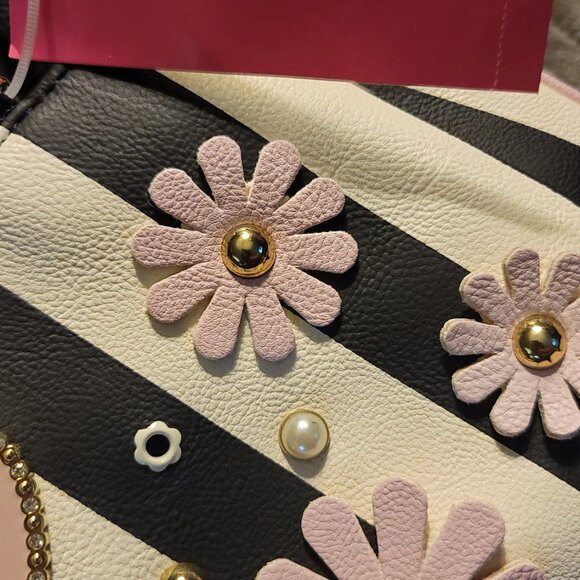 Betsey Johnson Black and White Stripe Satchel - Picture 8 of 14